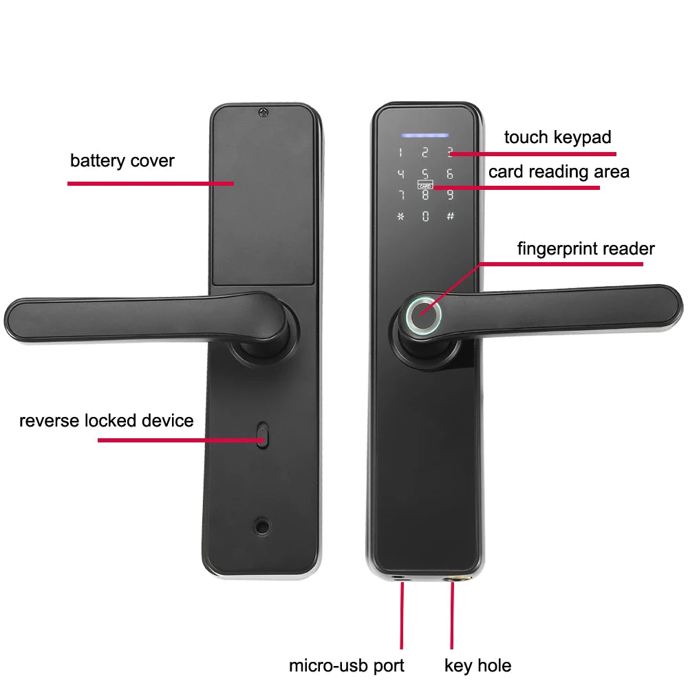 Tuya WIFI Fingerprint Indoor Electronic Lock Smart Fingerprint Password Card Office Door Lock for Hotel Home Tenants